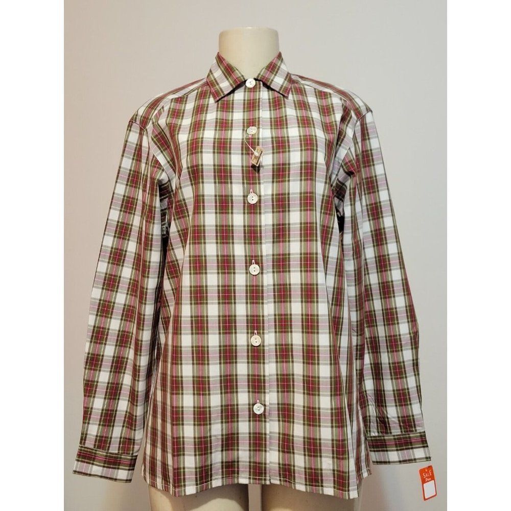 PAUL STUART LADIES PLAID LONG SLEEVE SHIRT 100% COTTON MADE IN ITALY SIZE S #957